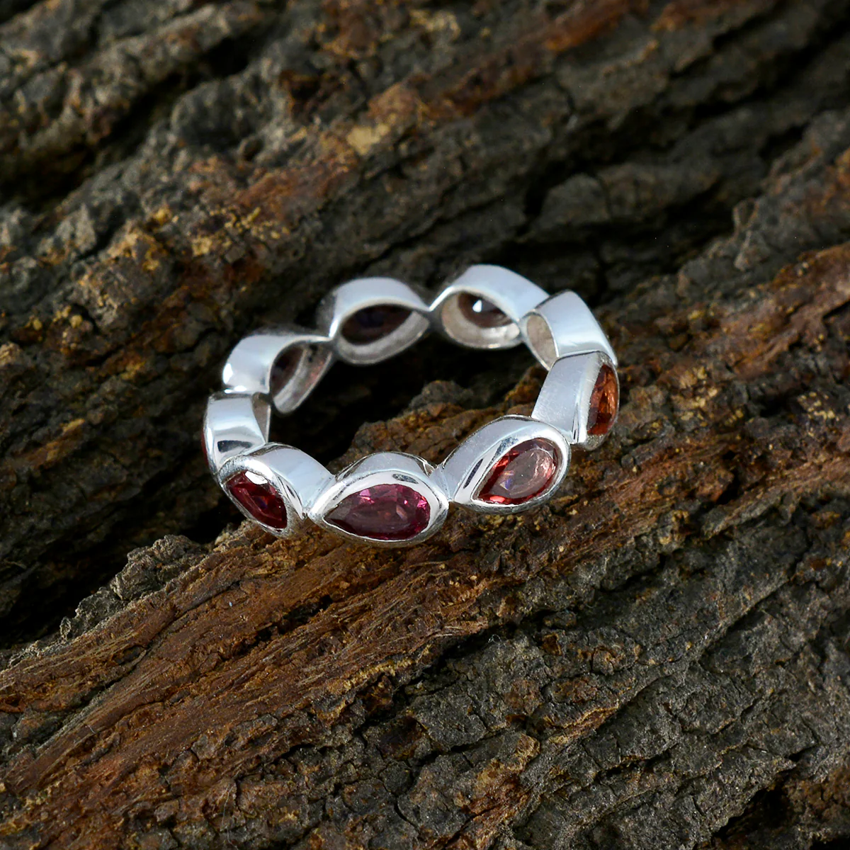 Garnet multiple Russian 92.5 Silver Red Gems Slim Eternity Band Jewelry - Image 3