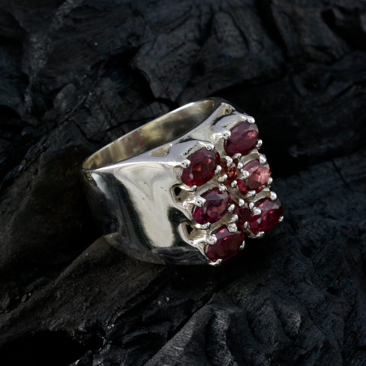 Garnet multiple Spanish 925 Silver Red Gems Chunky antique Ring Jewellery - Image 5