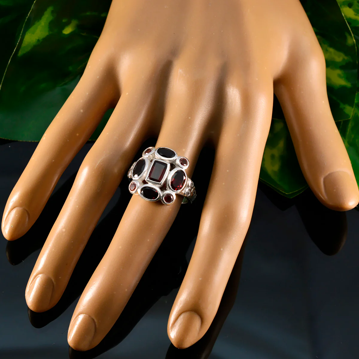 Garnet Navratna Egyptian 925 Sterling Silver Red Gems Classic Signet Ring Jewellery - Image 5
