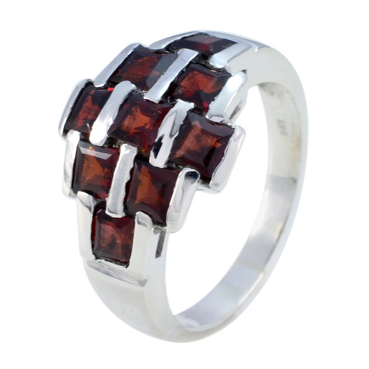 Garnet Navratna Egyptian 925 Sterling Silver Red Gems Mid-weight Glamorous Ring Jewelry - Image 2