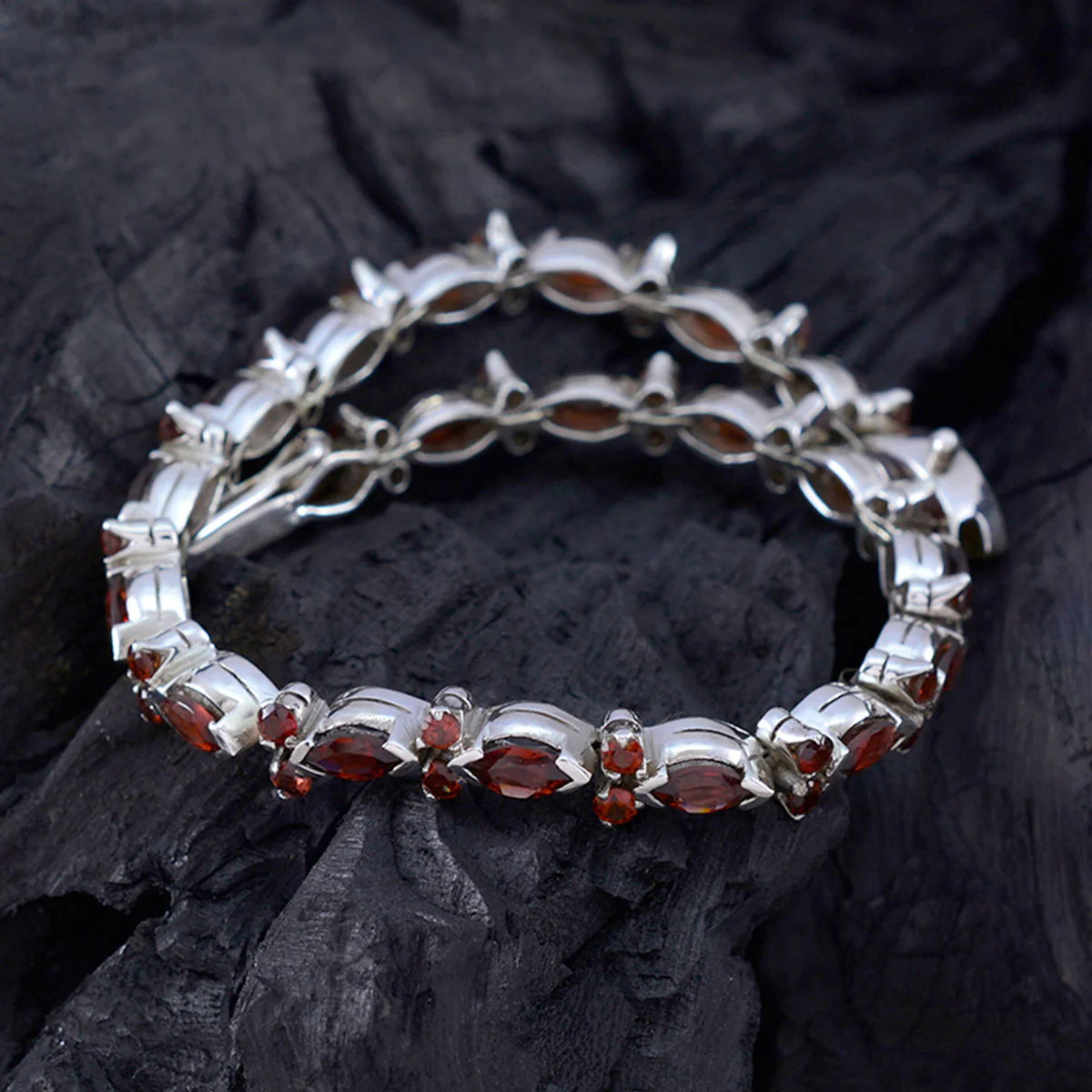 Garnet Nut Day Minimal Red 925 Silver Tennis Bracelet - Image 3