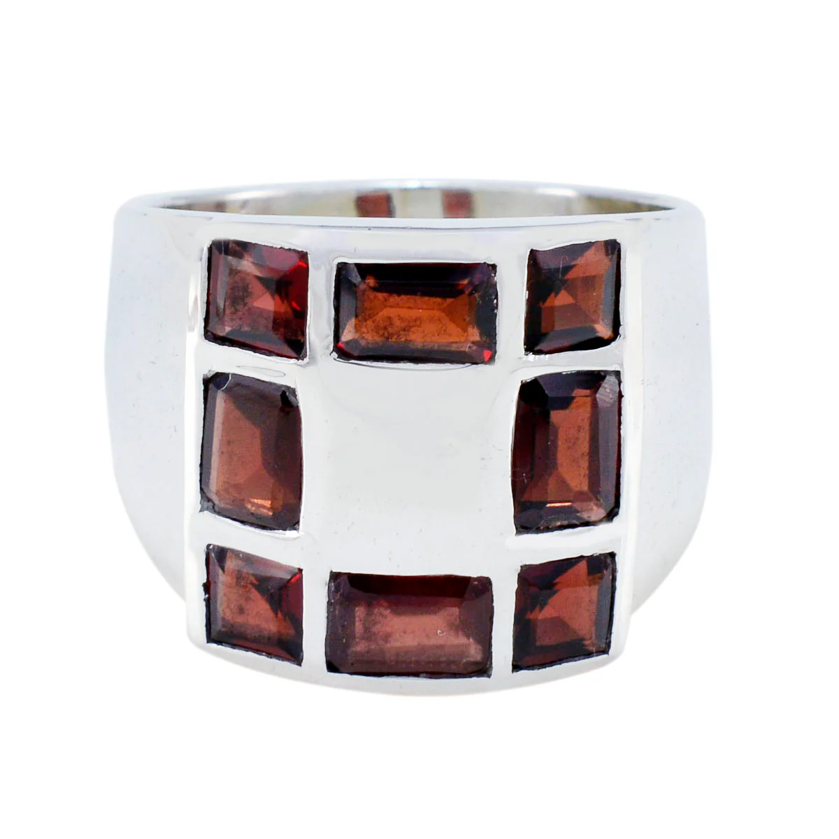 Garnet octa French 92.5 Silver Red Gems Edgy Abstract Ring Jewelry