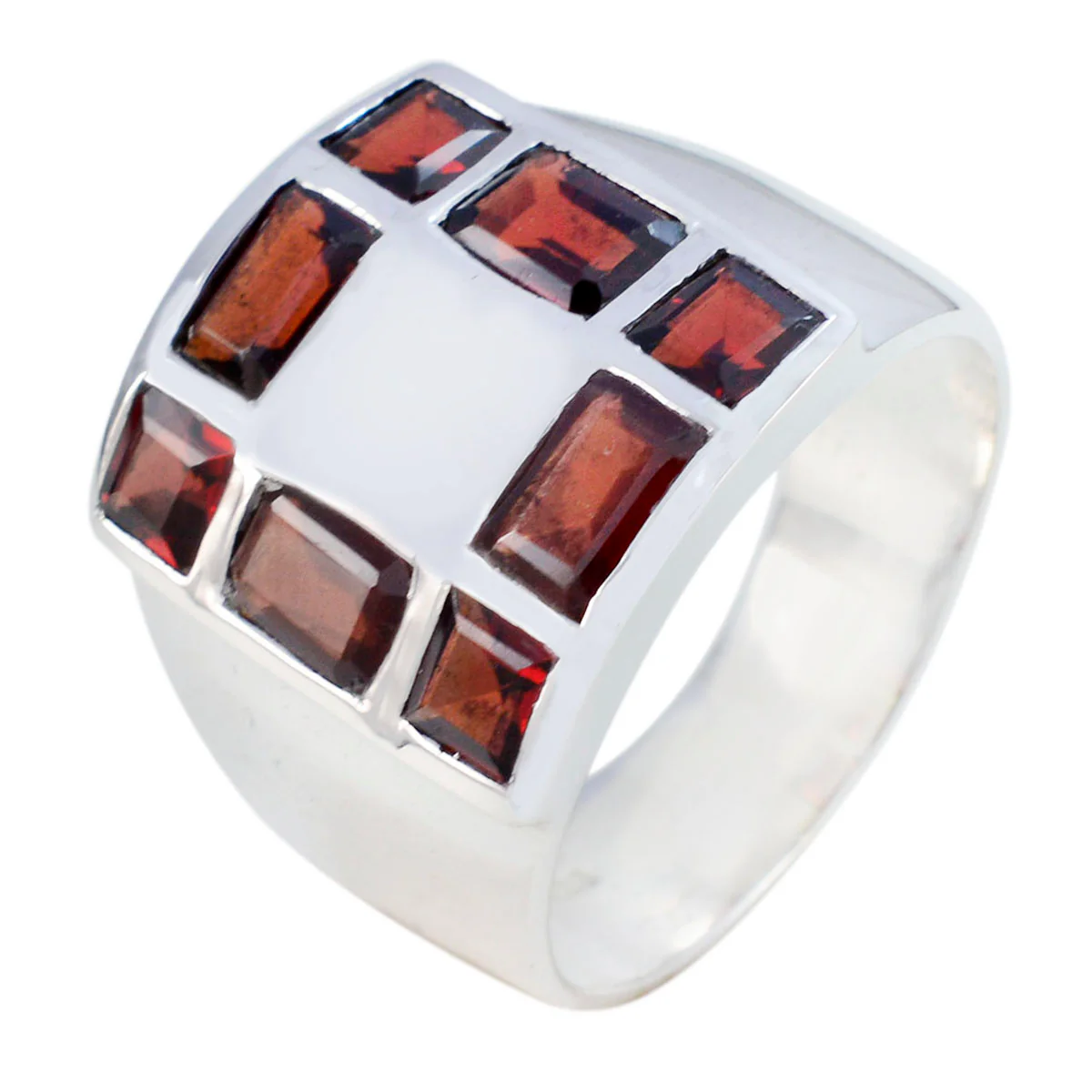 Garnet octa French 92.5 Silver Red Gems Edgy Abstract Ring Jewelry - Image 2