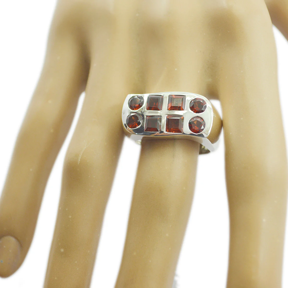 Garnet octa Spanish Sterling Silver Red Gemstone Chunky Signet Ring Jewelry - Image 2
