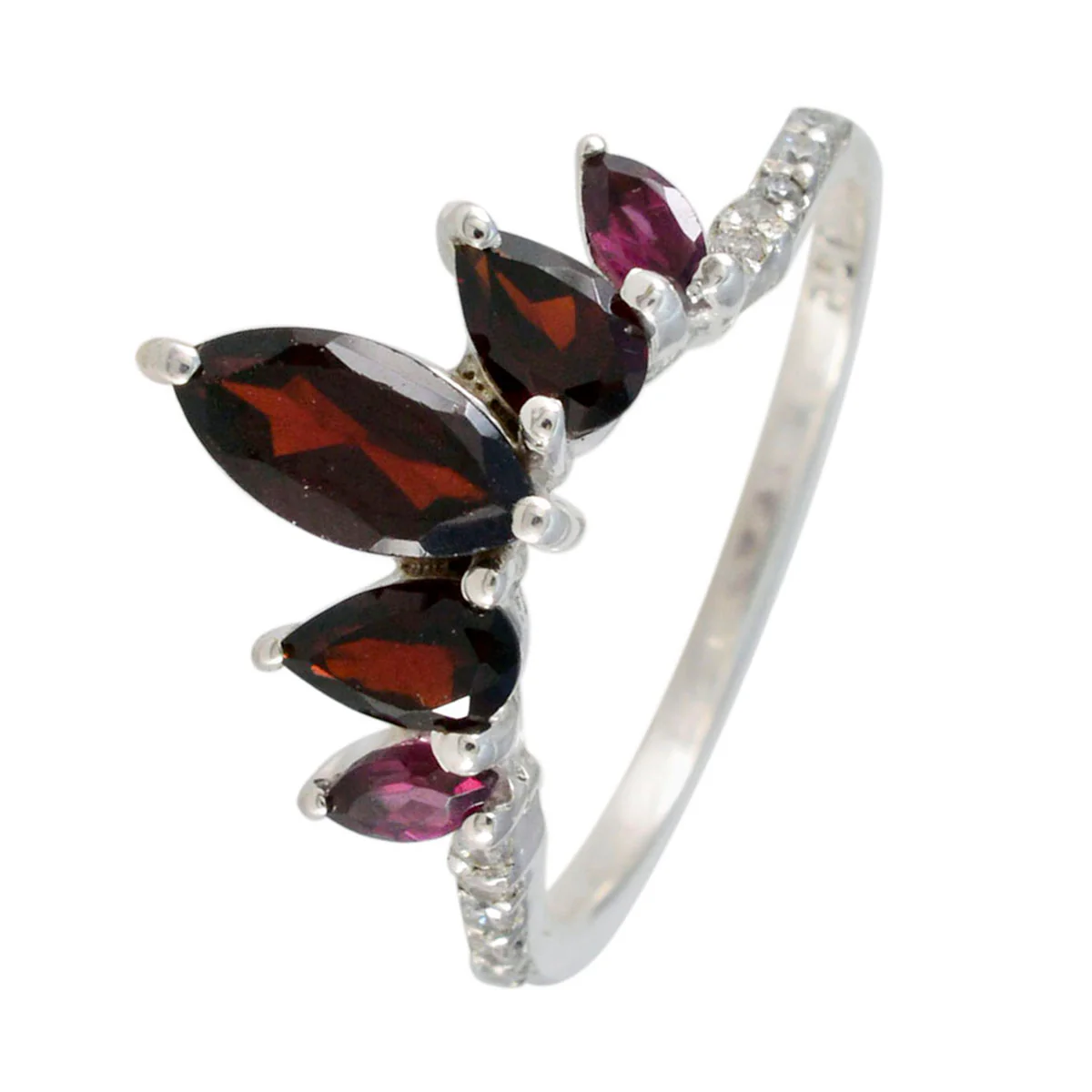 Garnet Penta American 925 Sterling Silver Red Gemstones Elegant crown Ring Jewellery - Image 2