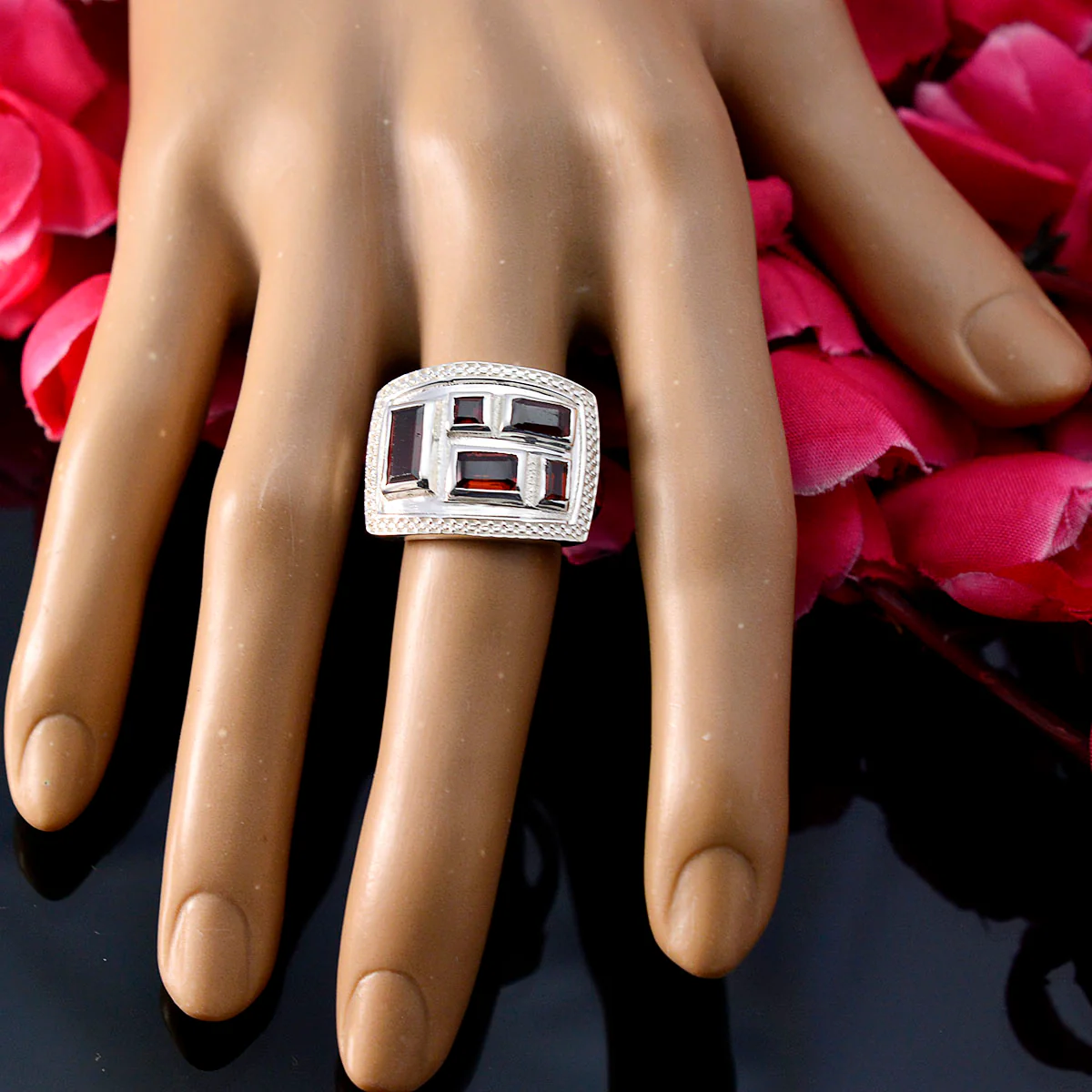 Garnet penta French 92.5 Silver Red Gemstone Versatile Contemporary Ring Jewellery - Image 5