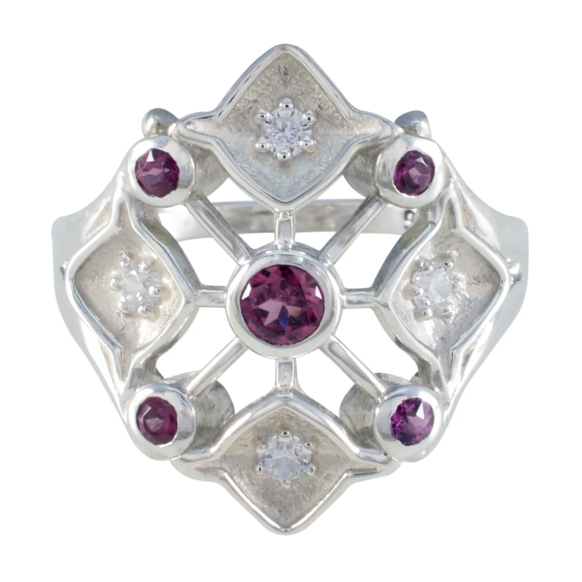 Garnet Penta German 925 Silver Red Gemstone Eye-catching Contemporary Ring Jewellery