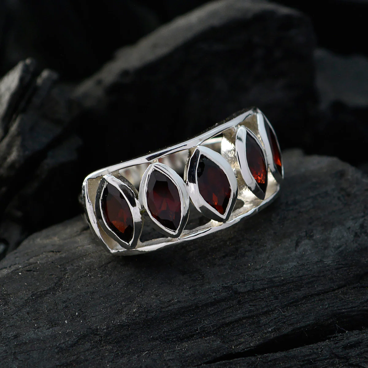 Garnet Penta Indian 925 Sterling Silver Red Gemstone Slim Boho Ring Jewelry - Image 4