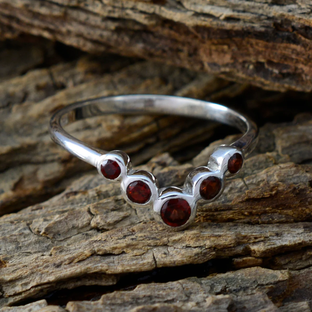 Garnet Penta Japanese 925 Sterling Silver Red Gems Minimalist Luxurious Ring Jewelry - Image 3