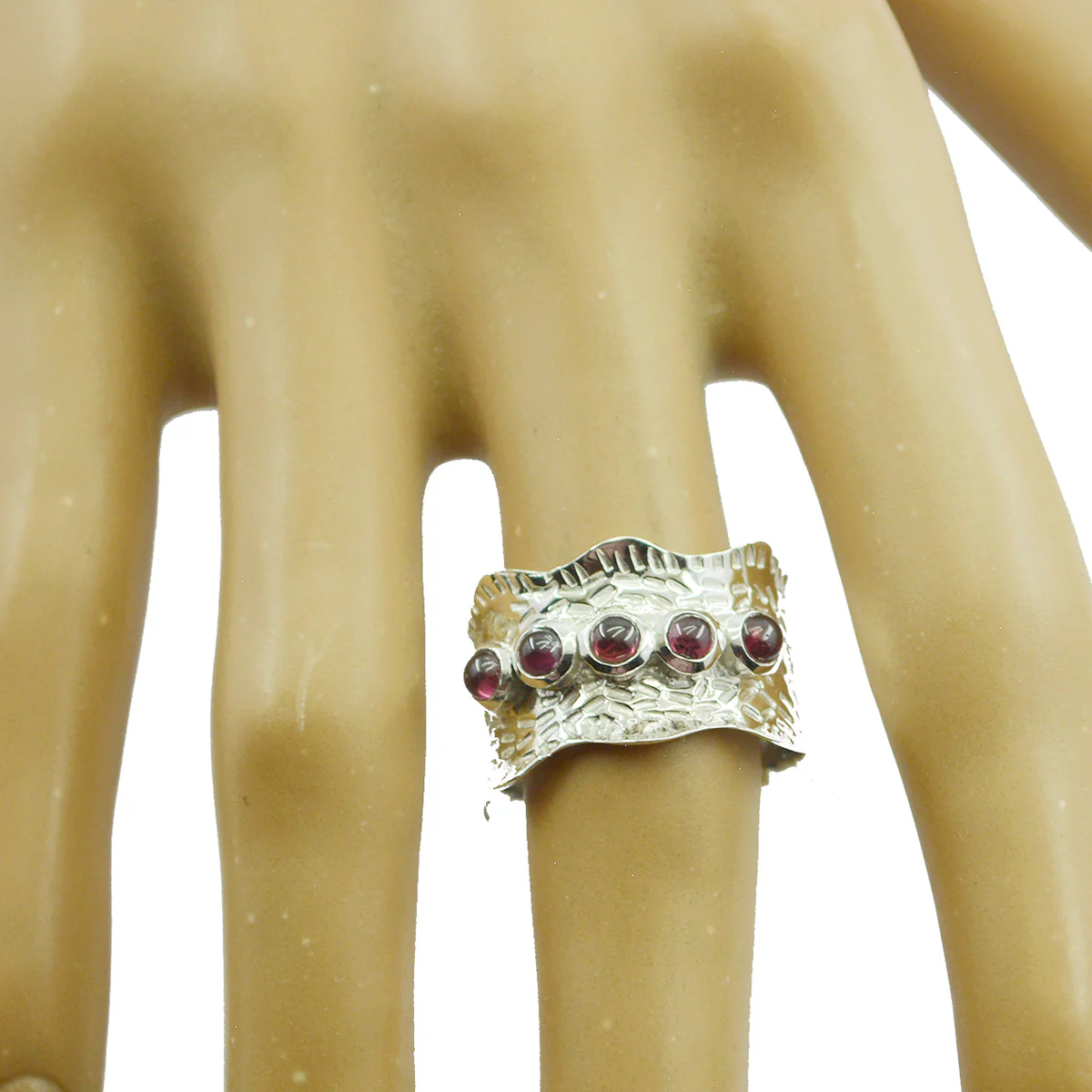 Garnet Penta Moroccan 925 Silver Red Gems Mid-weight Vintage Band Jewelry - Image 3