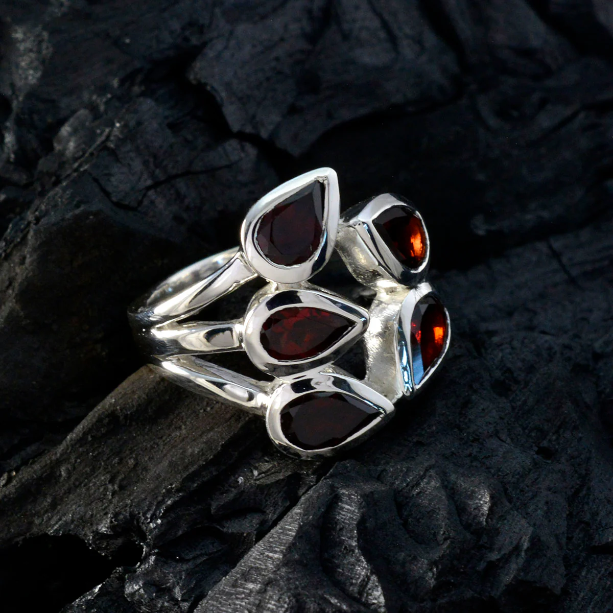 Garnet Penta Moroccan 925 Sterling Silver Red Gemstones Essential Modern Ring Jewellery - Image 4
