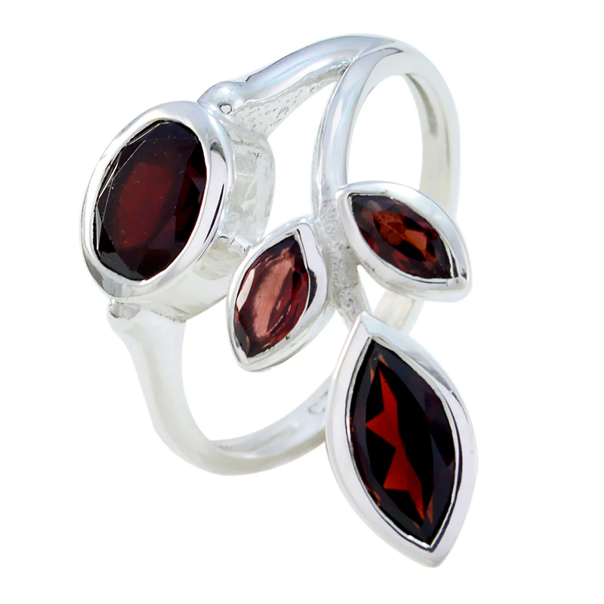 Garnet quarter African Sterling Silver Red Gemstone Minimal Leafy Ring Jewelry - Image 2