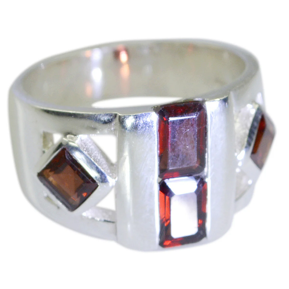 Garnet quarter French 925 Sterling Silver Red Gemstone Eye-catching Abstract Ring Jewellery - Image 2