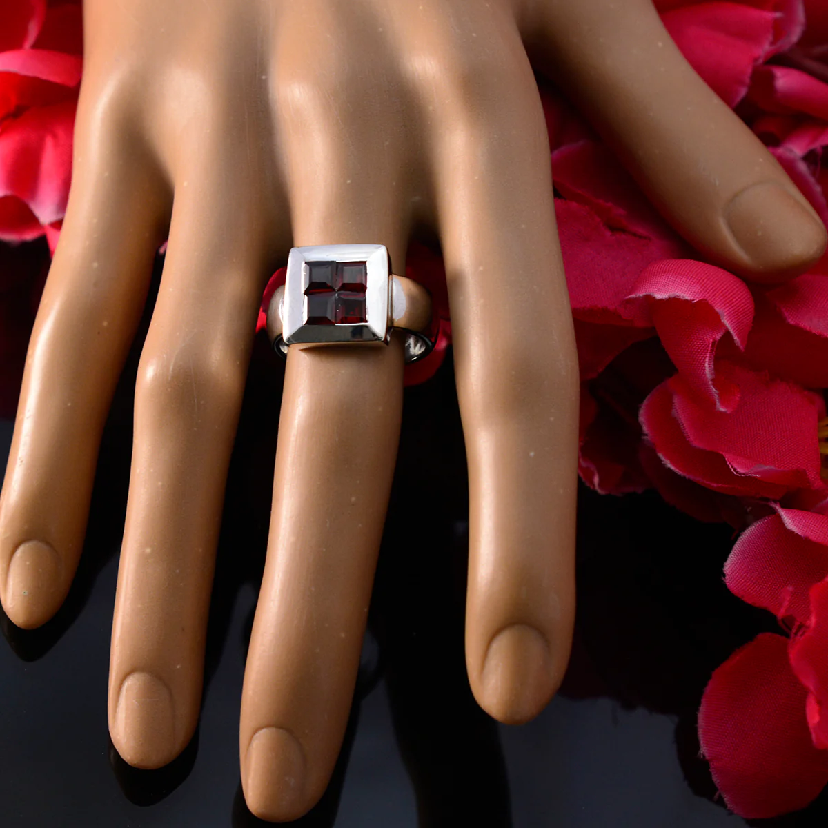 Garnet quarter Indian 925 Sterling Silver Red Gemstone Essential Trendy Ring Jewellery - Image 3