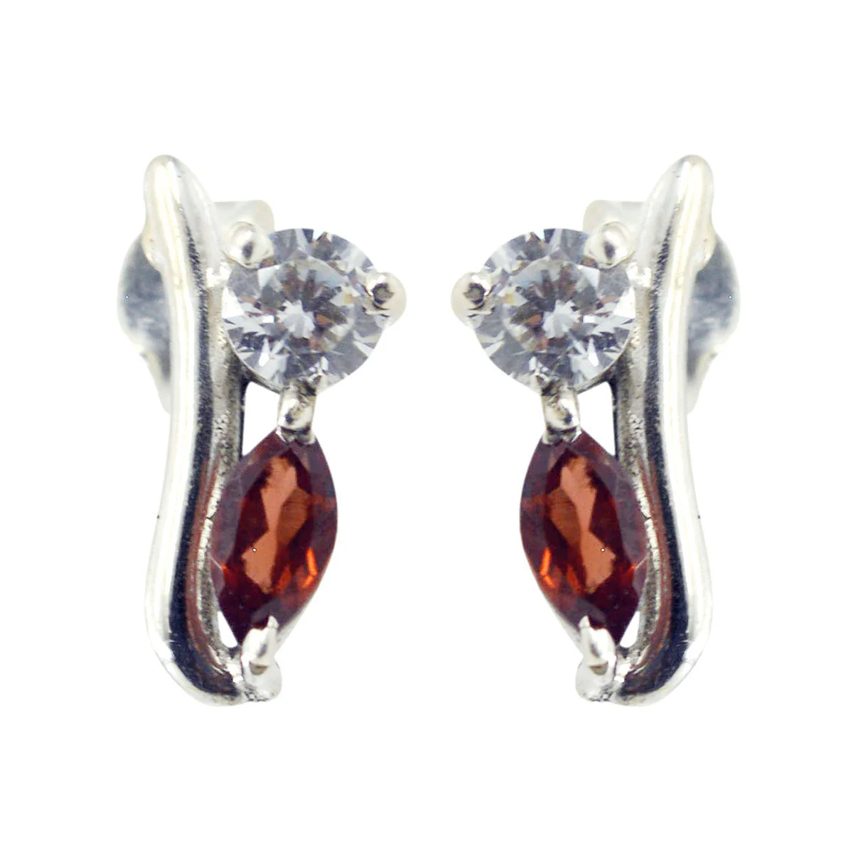 Garnet Russian Clara multiple Stud Red 92.5 Silver Earring