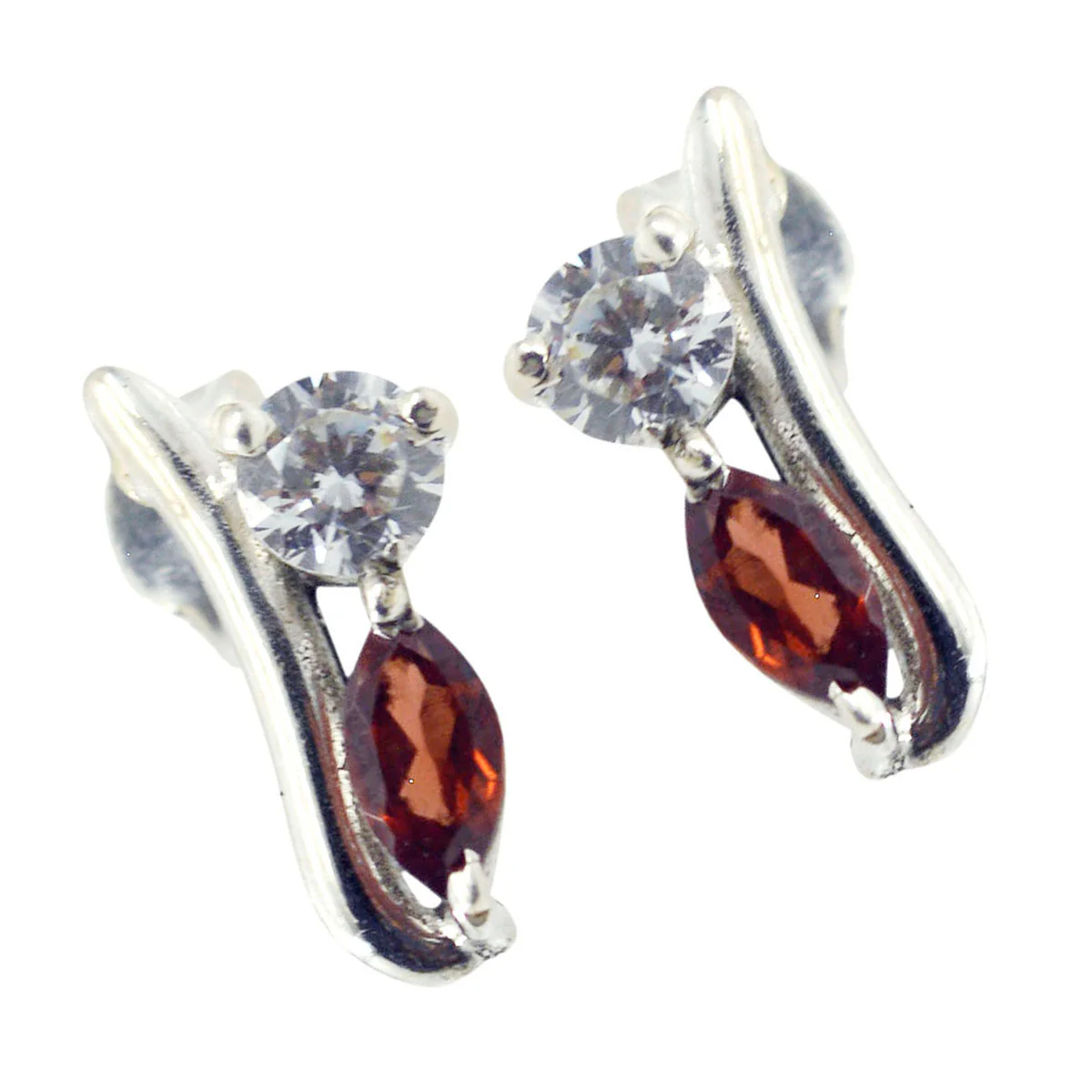 Garnet Russian Clara multiple Stud Red 92.5 Silver Earring - Image 3