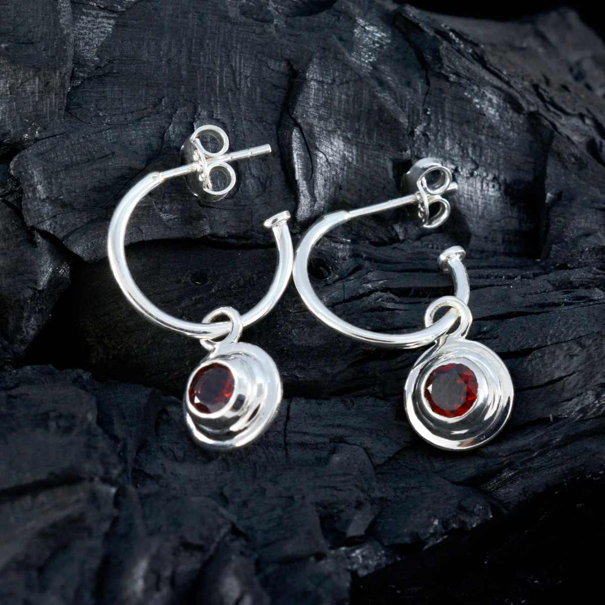 Garnet Russian Emi Solitaire Stud Red 925 Silver Earring - Image 2