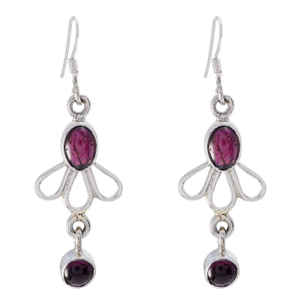 Garnet Russian Julia multiple Dangle Red 925 Silver Earring