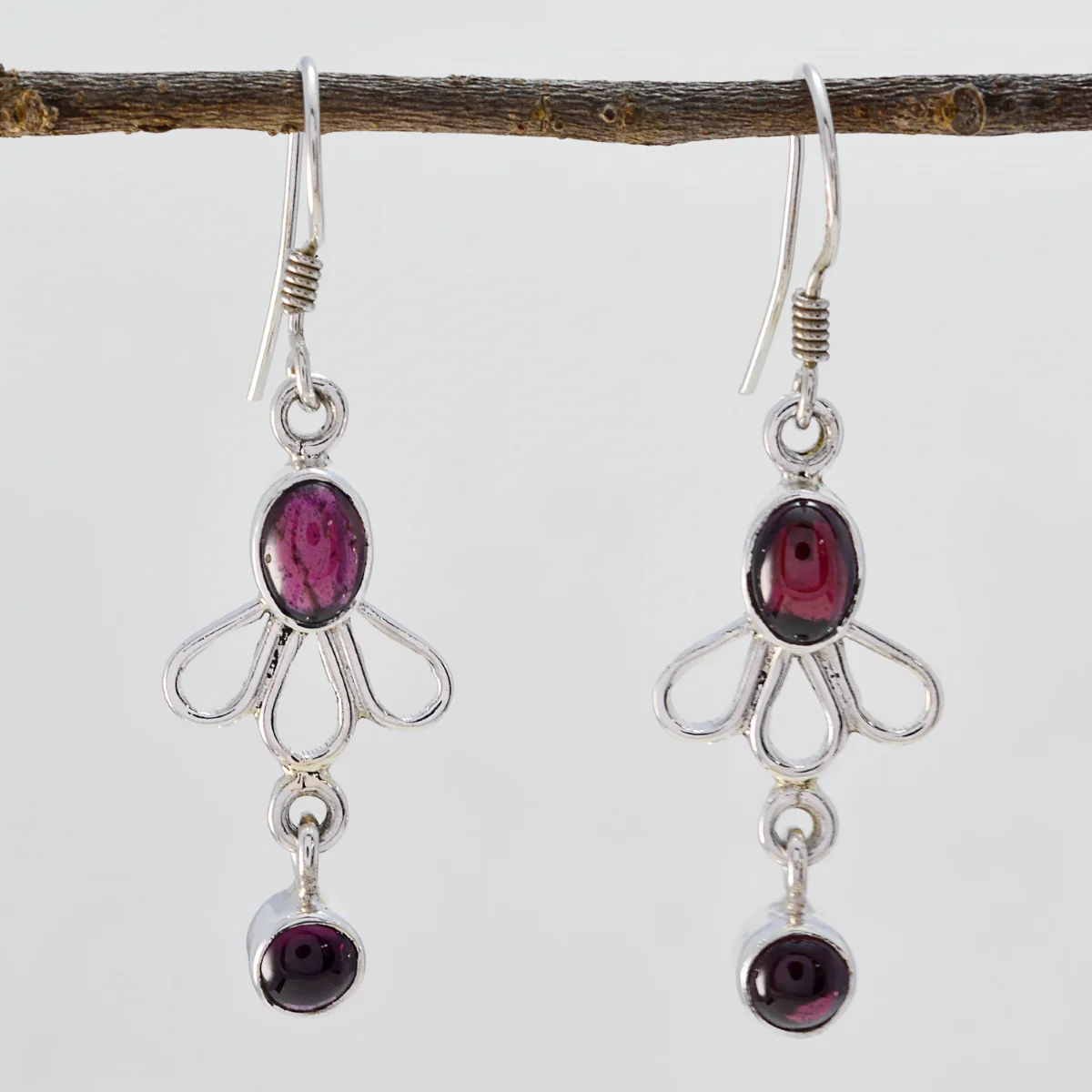 Garnet Russian Julia multiple Dangle Red 925 Silver Earring - Image 2