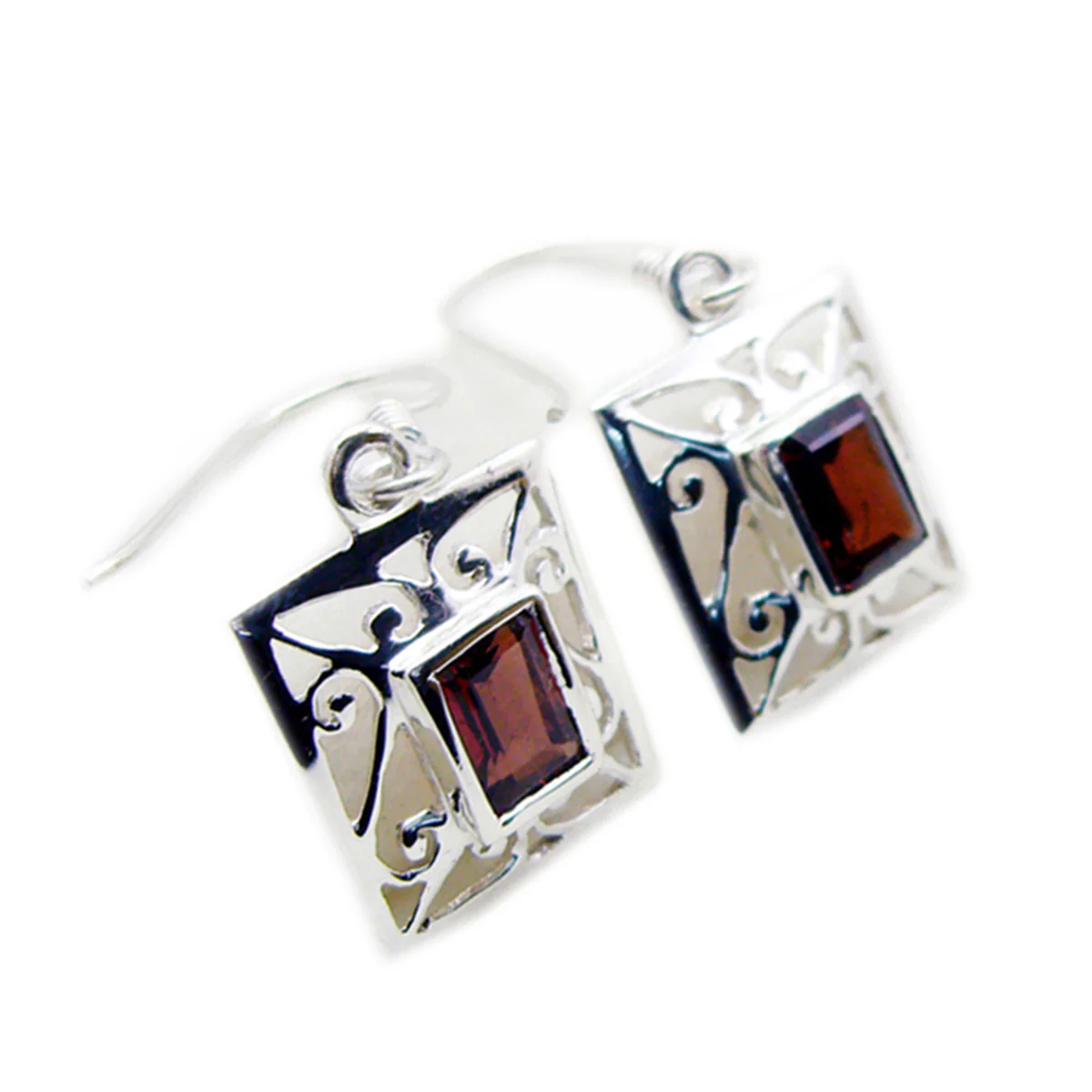 Garnet Russian Kennedy Solitaire Dangle Red 92.5 Silver Earring - Image 3