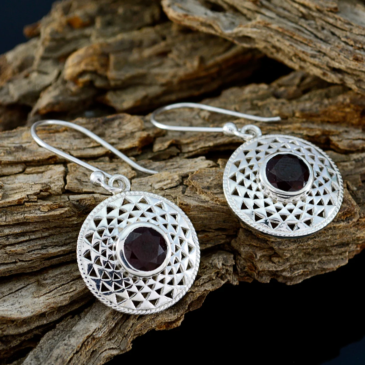Garnet Russian Nella Solitaire Dangle Red Sterling Silver Earring - Image 3