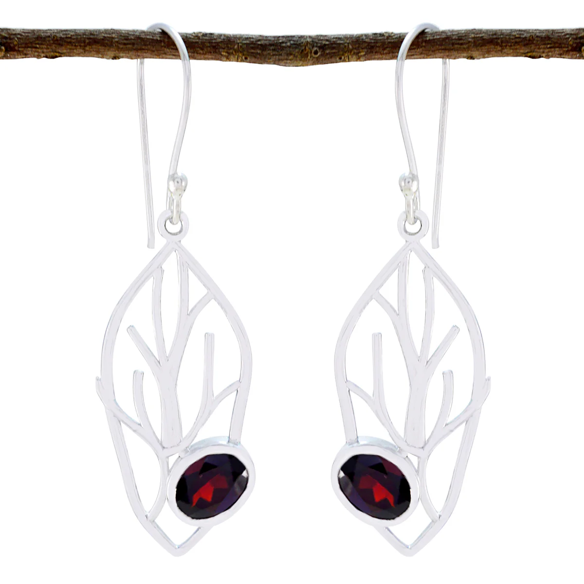 Garnet Russian Nova Solitaire Dangle Red 925 Silver Earring