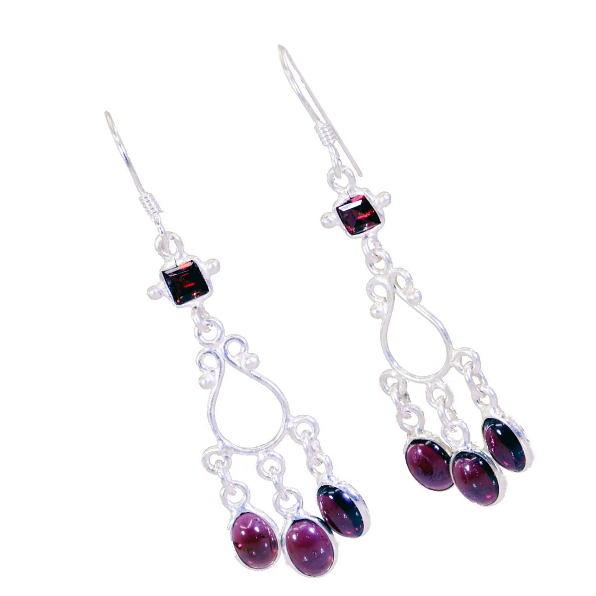Garnet Russian Patricia multiple Dangle Red Sterling Silver Earring - Image 2