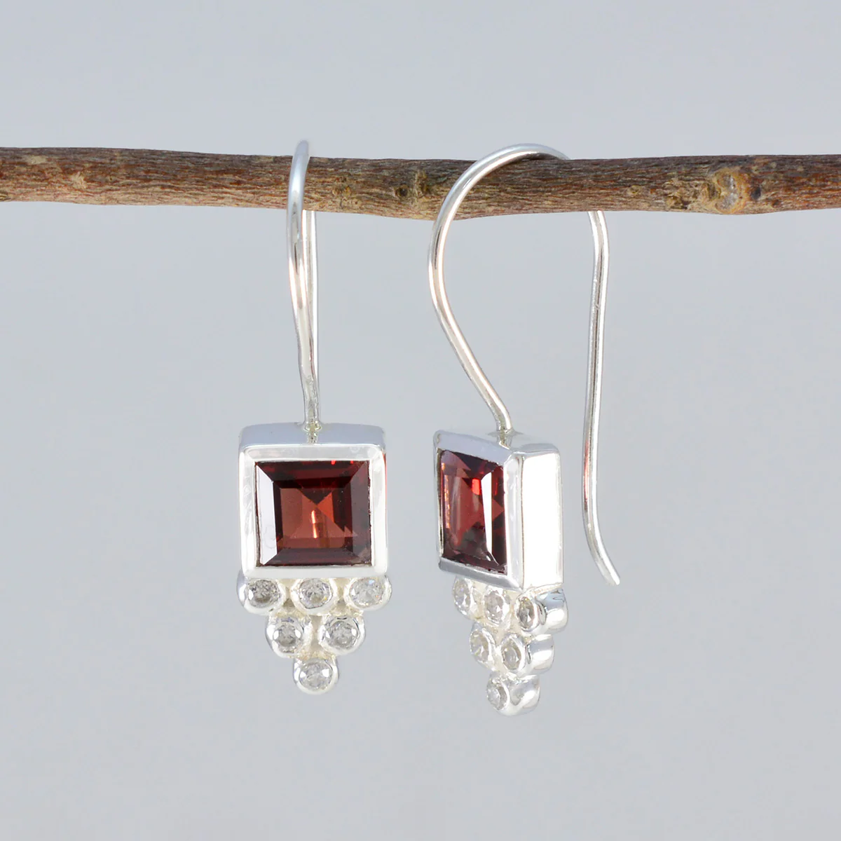 Garnet Russian Yuna multiple Dangle Red 925 Silver Earring - Image 2
