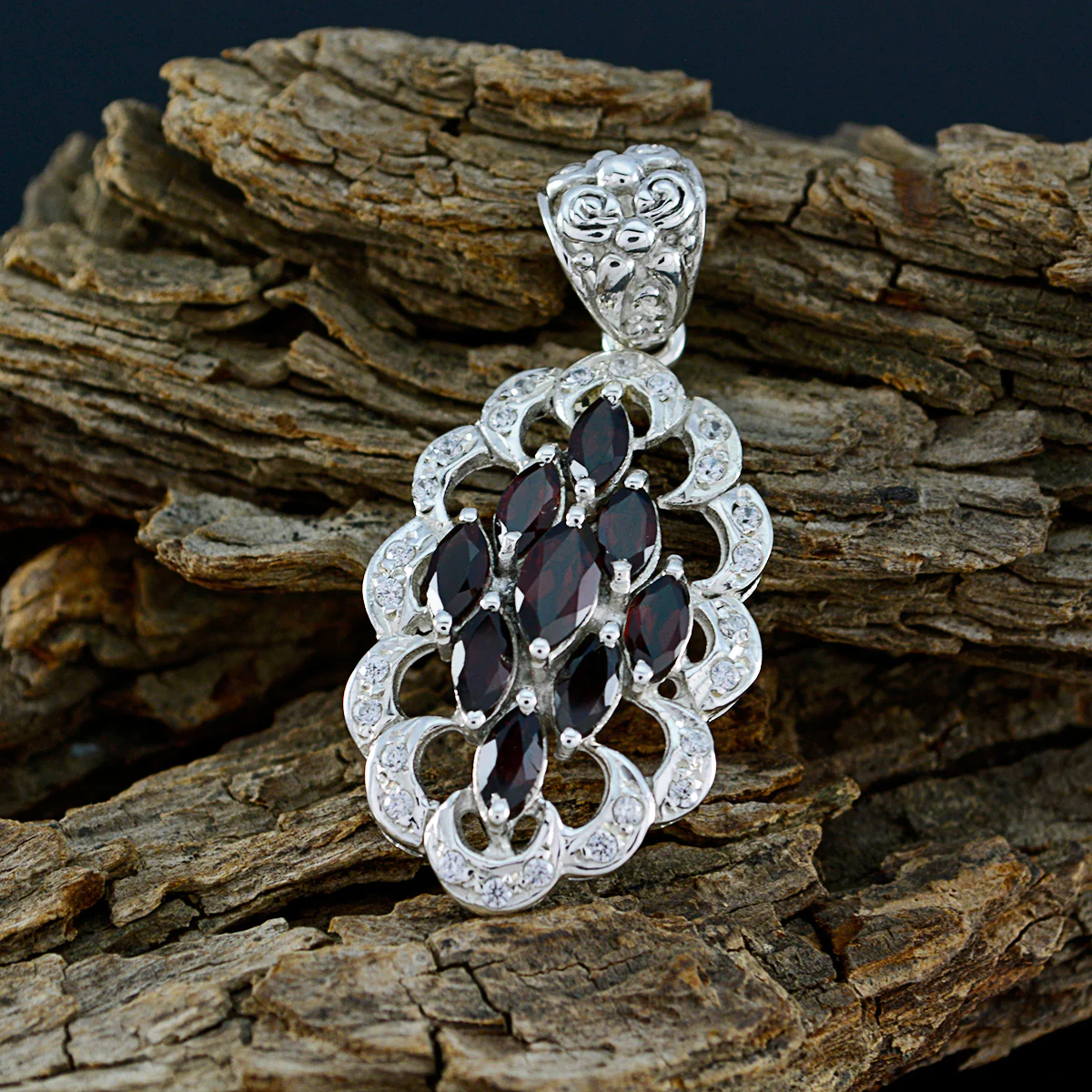 Garnet Slim Indian 92.5 Silver multiple Araya Luxurious Red Pendant Jewellery - Image 4