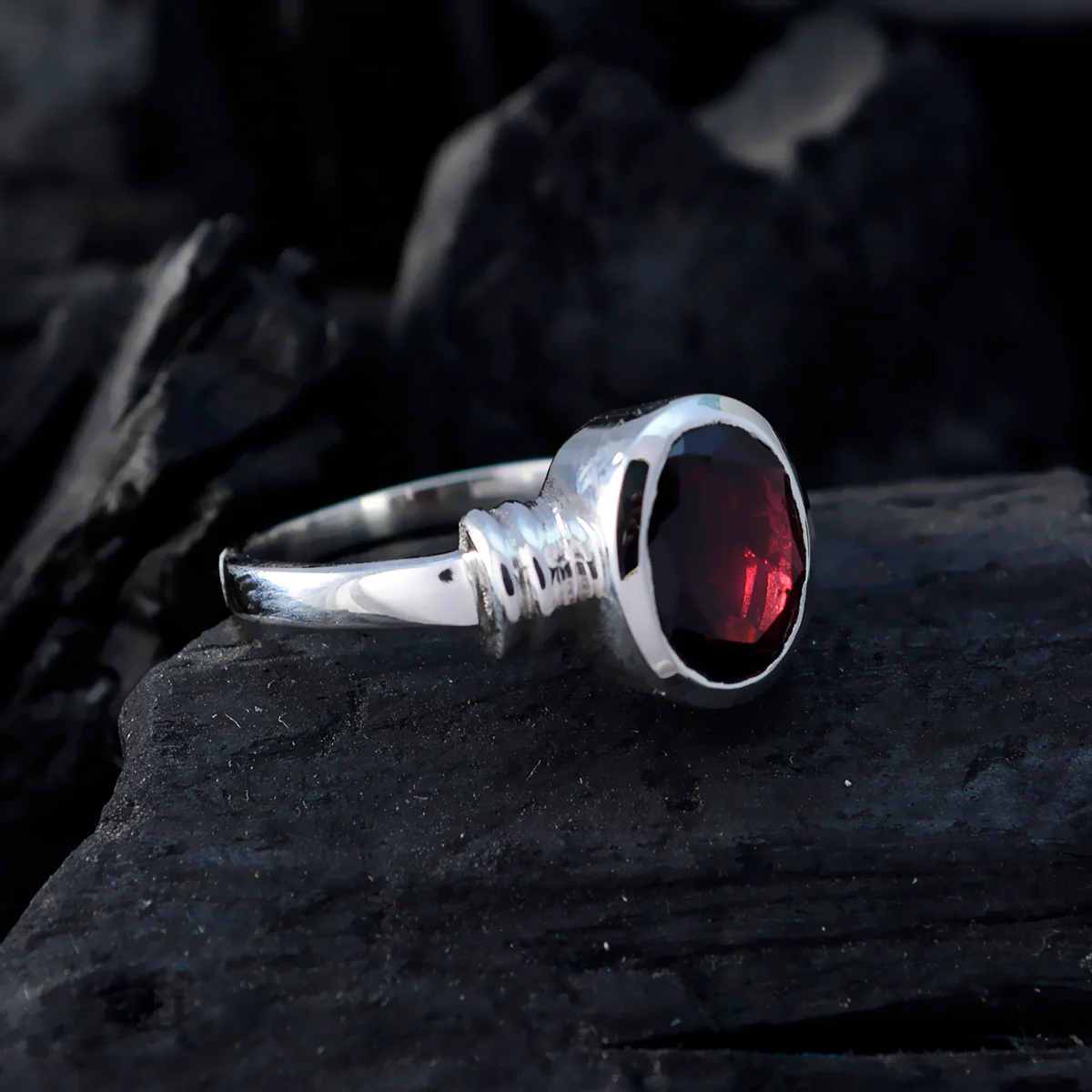 Garnet Solitaire African Silver Red Gemstone Classic Romantic Ring Jewelry - Image 5