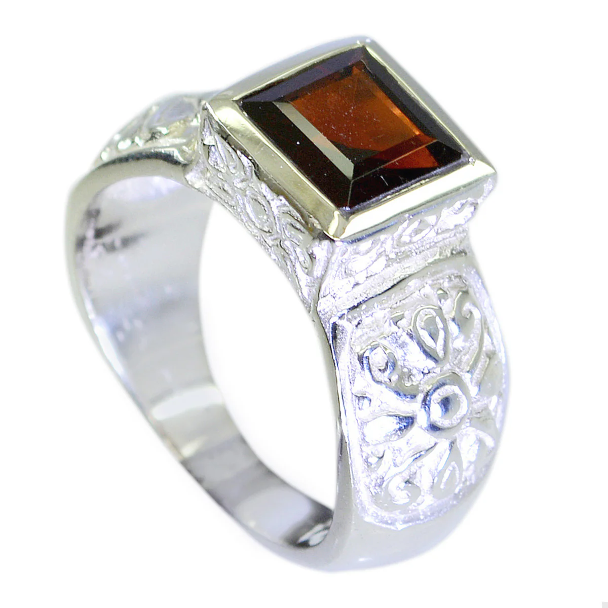 Garnet Solitaire African Sterling Silver Red Gemstone Eye-catching Art Deco Ring Jewelry
