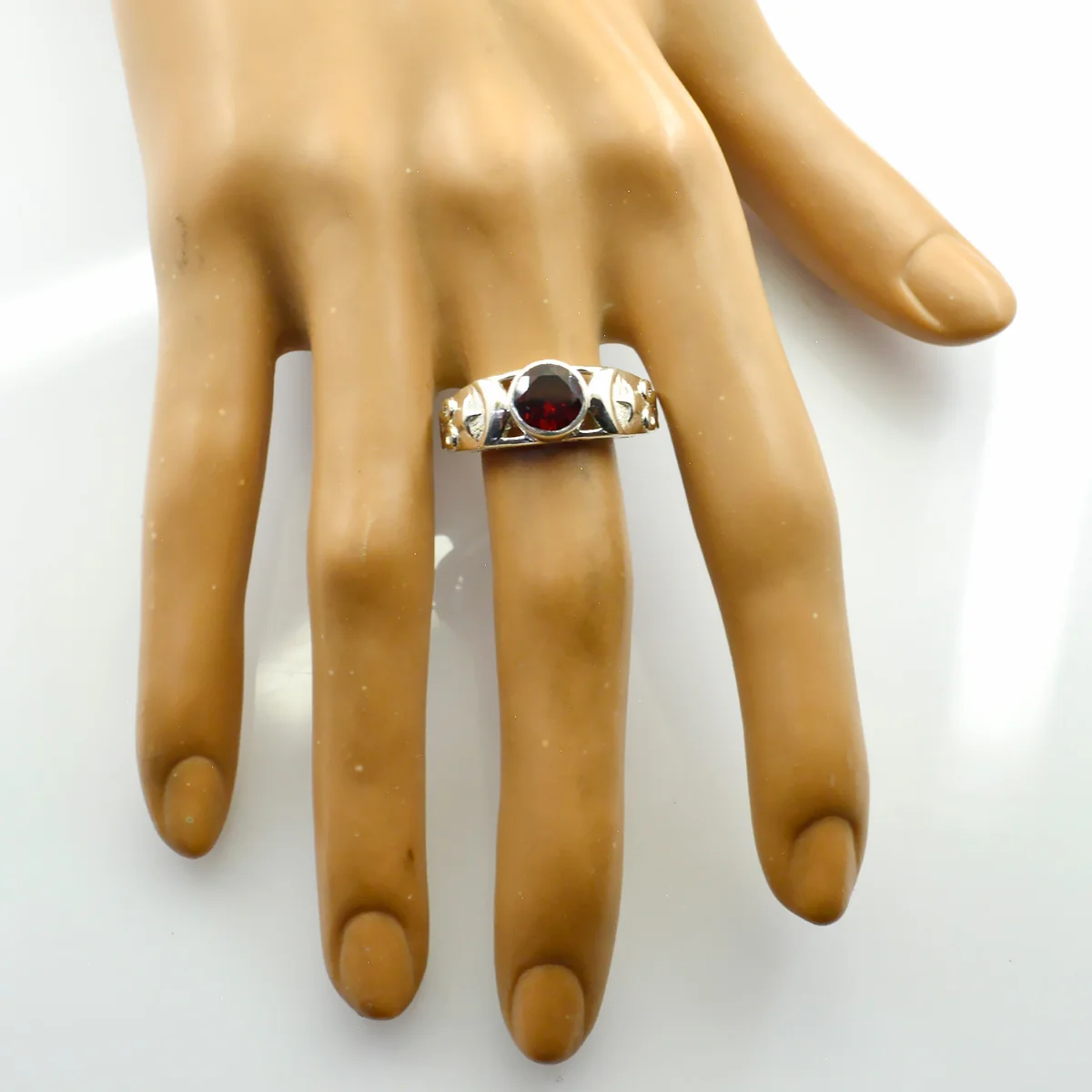 Garnet Solitaire Australian 92.5 Silver Red Gems Slim Filigree Ring Jewelry - Image 2