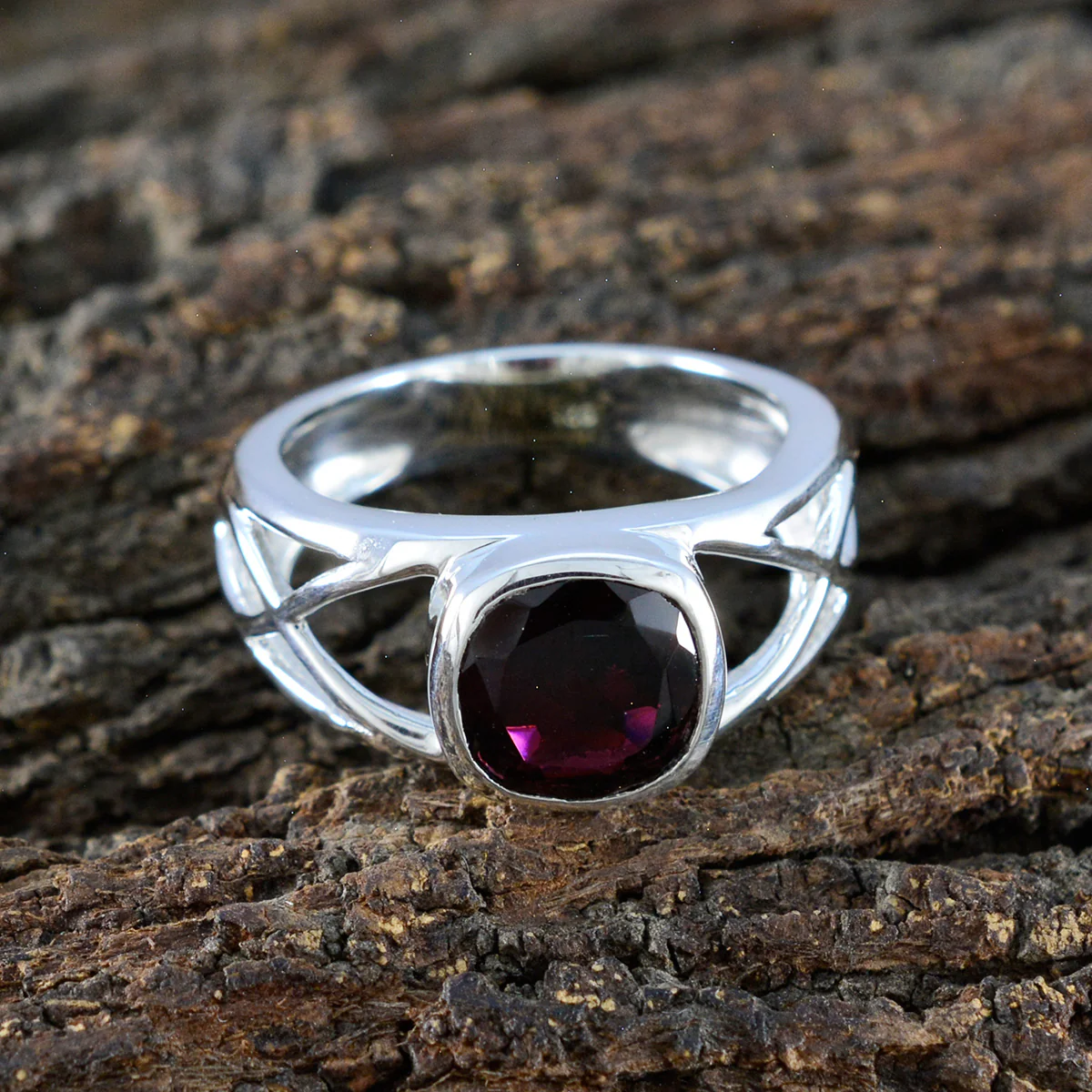 Garnet Solitaire Egyptian Silver Red Gems Tiny Boho Ring Jewelry - Image 3