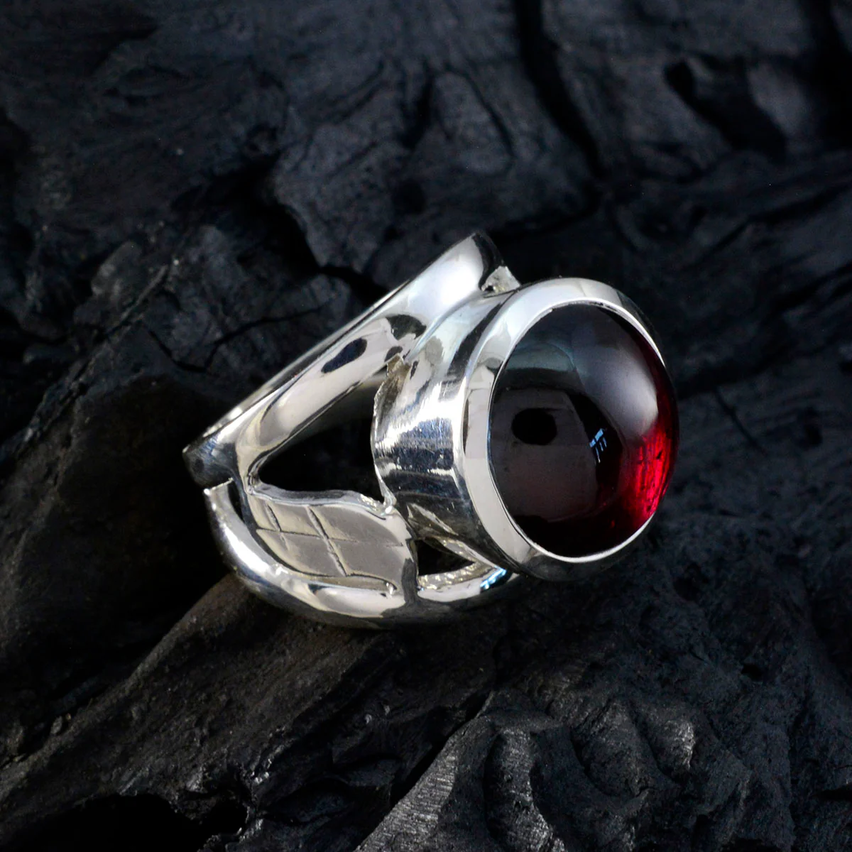 Garnet Solitaire French 925 Sterling Silver Red Gems Chunky Sophisticated Ring Jewellery - Image 4