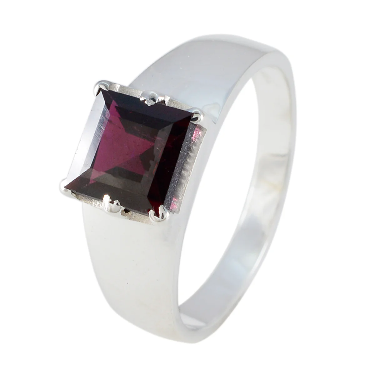 Garnet Solitaire French Silver Red Gemstones Minimal Glamorous Ring Jewellery - Image 2