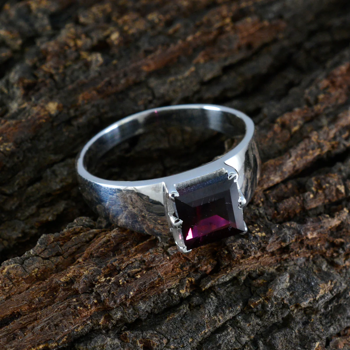 Garnet Solitaire French Silver Red Gemstones Minimal Glamorous Ring Jewellery - Image 3