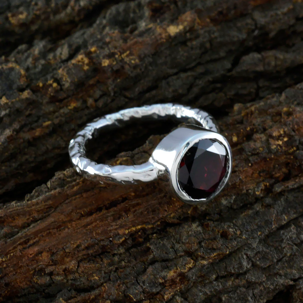 Garnet Solitaire German 925 Silver Red Gemstones Classic Trendy Ring Jewelry - Image 3