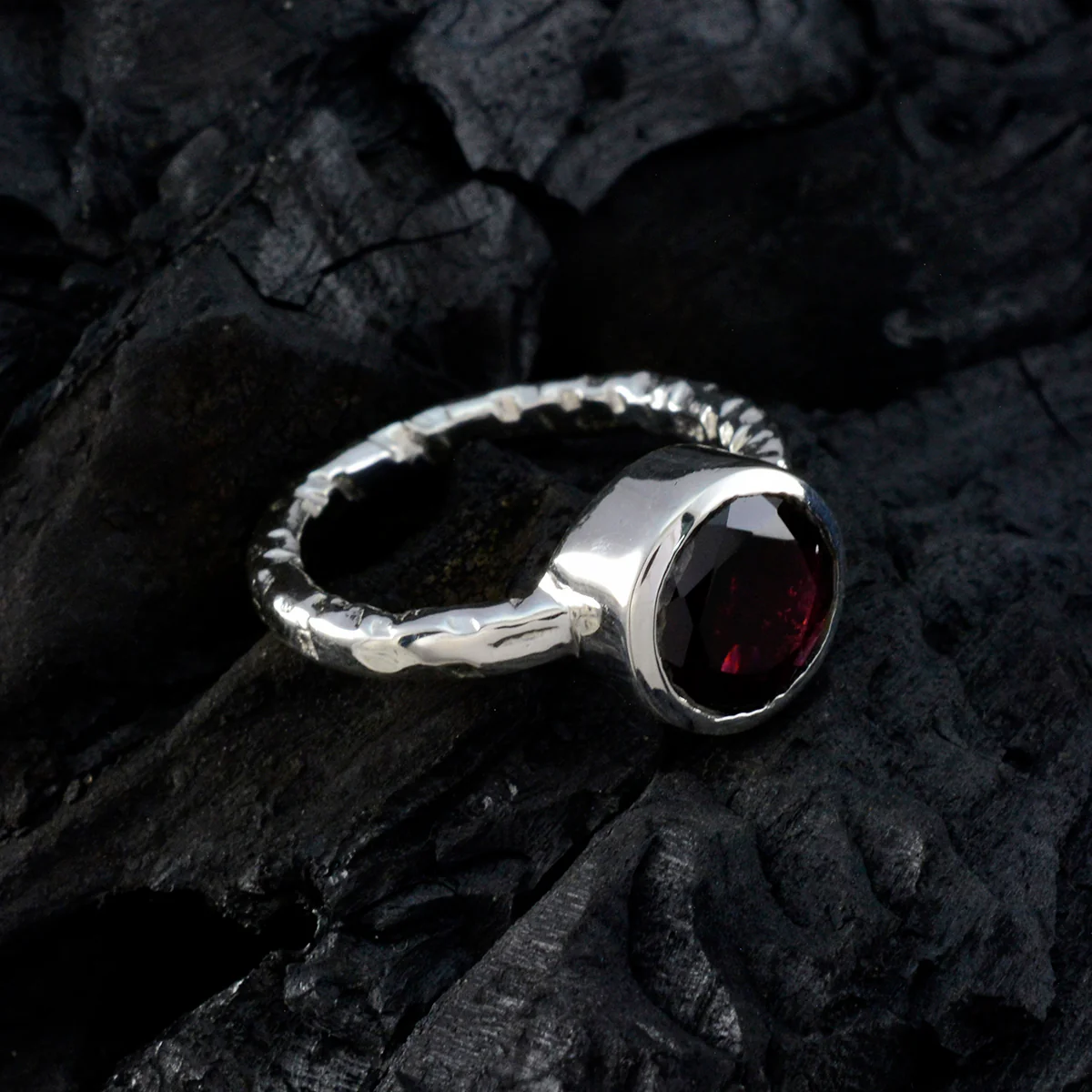 Garnet Solitaire German 925 Silver Red Gemstones Classic Trendy Ring Jewelry - Image 4