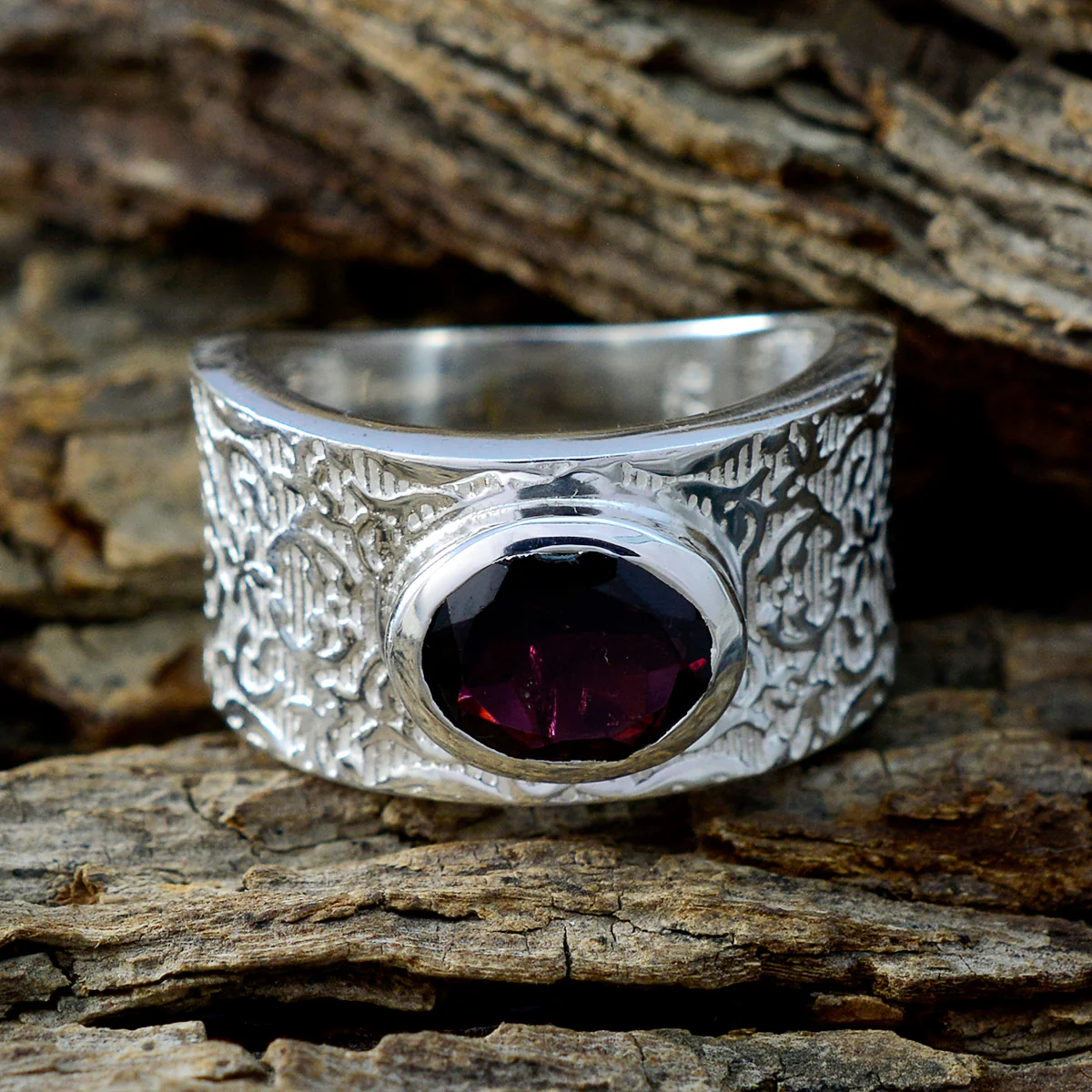 Garnet Solitaire German 925 Silver Red Gemstones Essential Art Deco Ring Jewelry - Image 3