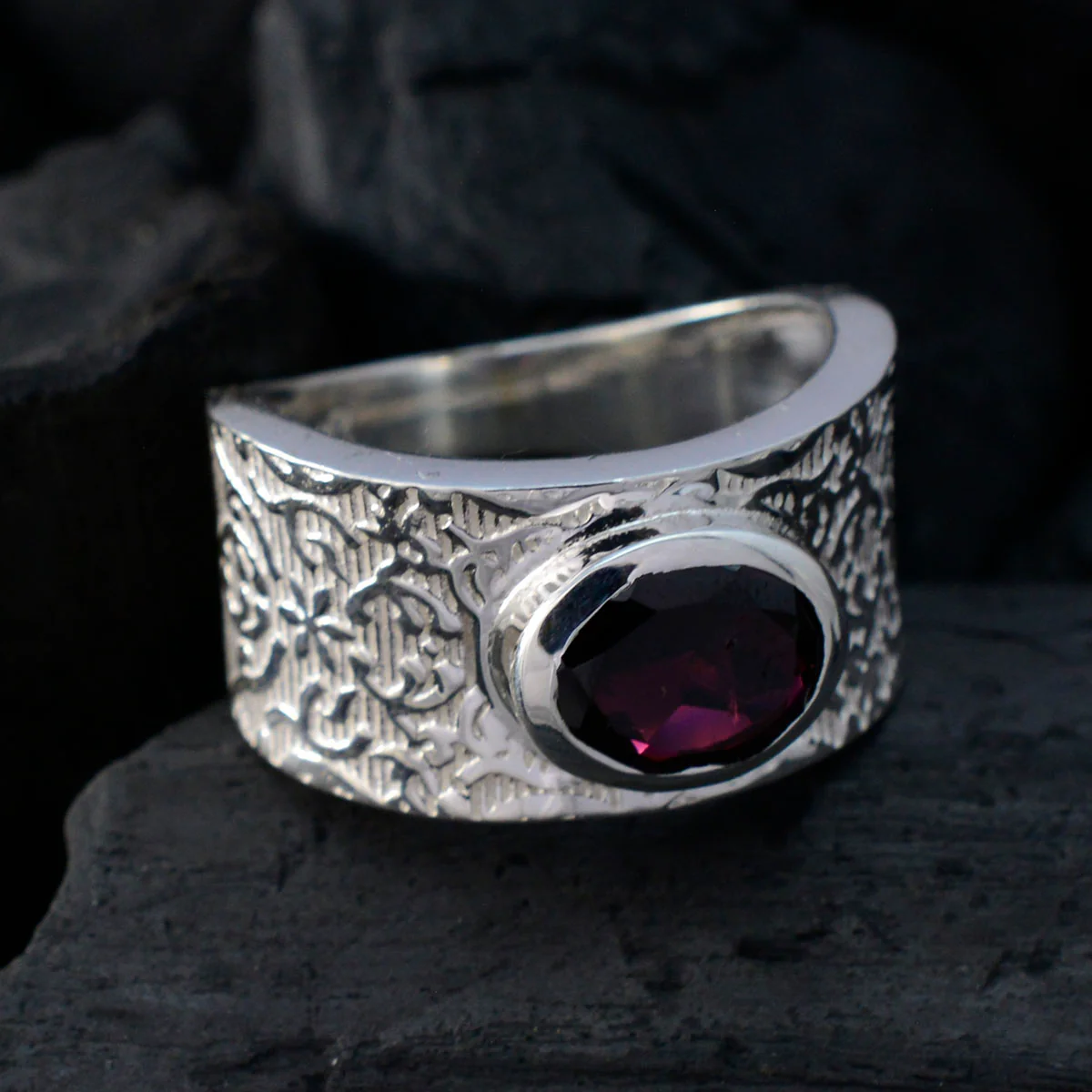 Garnet Solitaire German 925 Silver Red Gemstones Essential Art Deco Ring Jewelry - Image 4