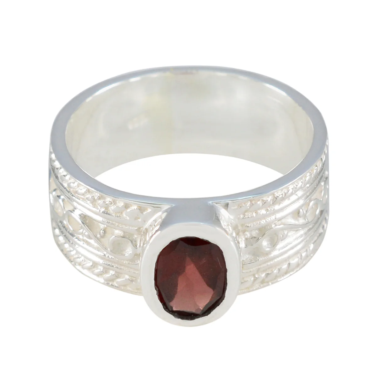 Garnet Solitaire German 925 Silver Red Gemstones Mid-weight Art Deco Ring Jewellery