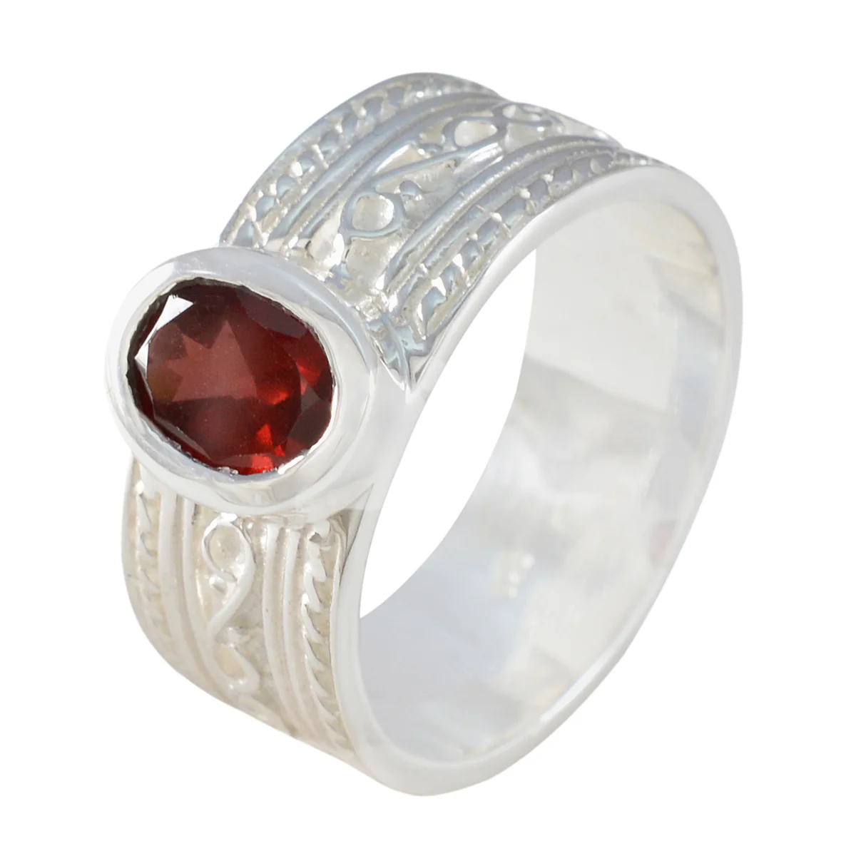 Garnet Solitaire German 925 Silver Red Gemstones Mid-weight Art Deco Ring Jewellery - Image 2