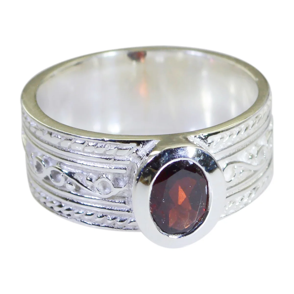 Garnet Solitaire German 925 Silver Red Gemstones Mid-weight Art Deco Ring Jewellery - Image 3