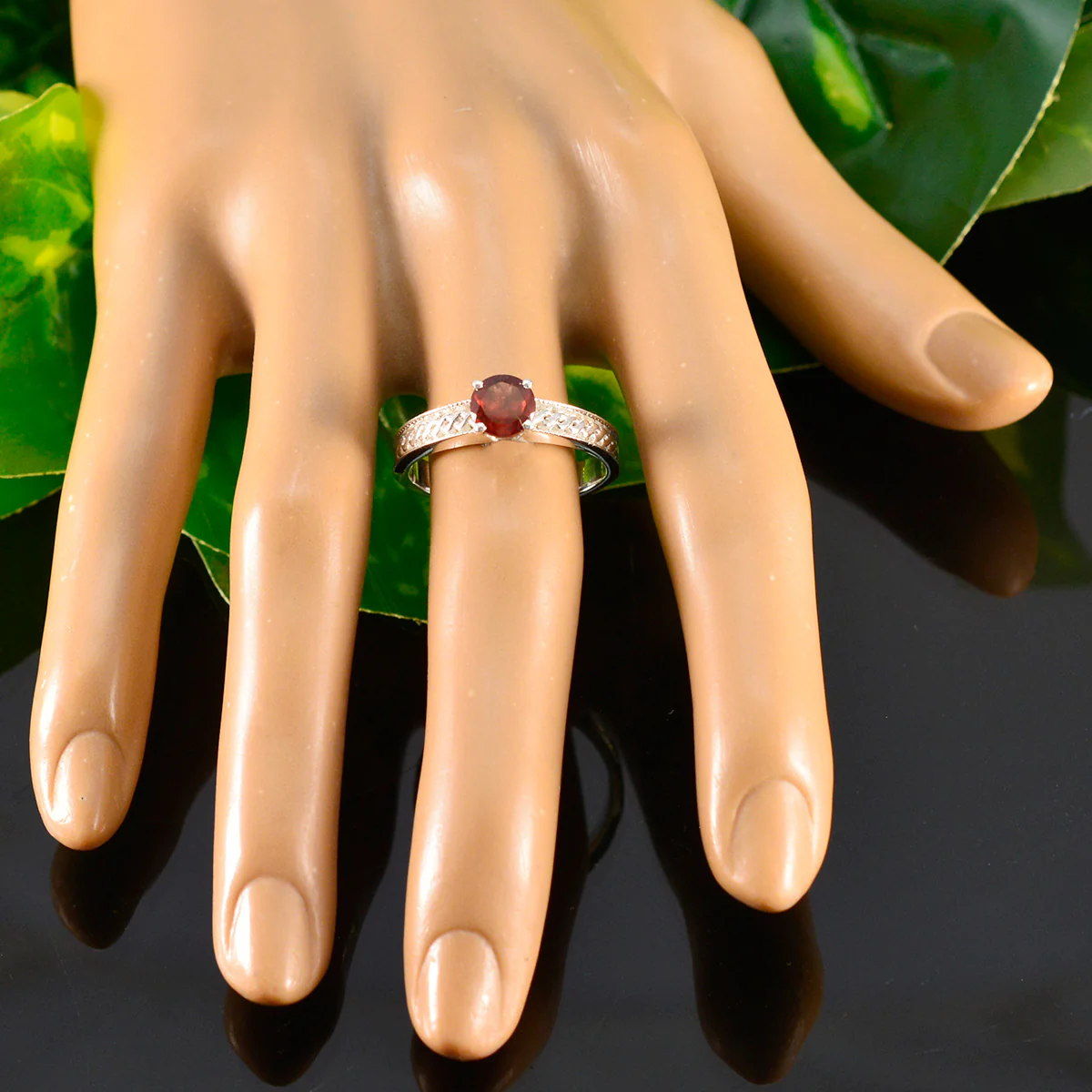 Garnet Solitaire Indian 925 Silver Red Gemstones Slim Sophisticated Ring Jewellery - Image 5