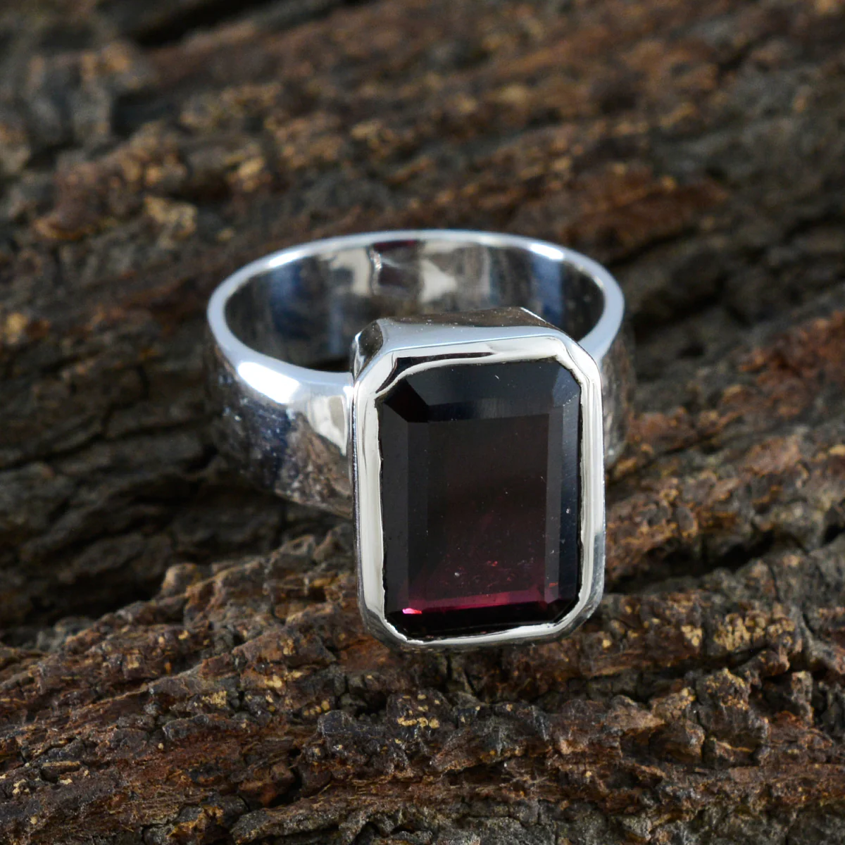 Garnet Solitaire Italian 925 Sterling Silver Red Gemstone Edgy Contemporary Ring Jewelry - Image 3
