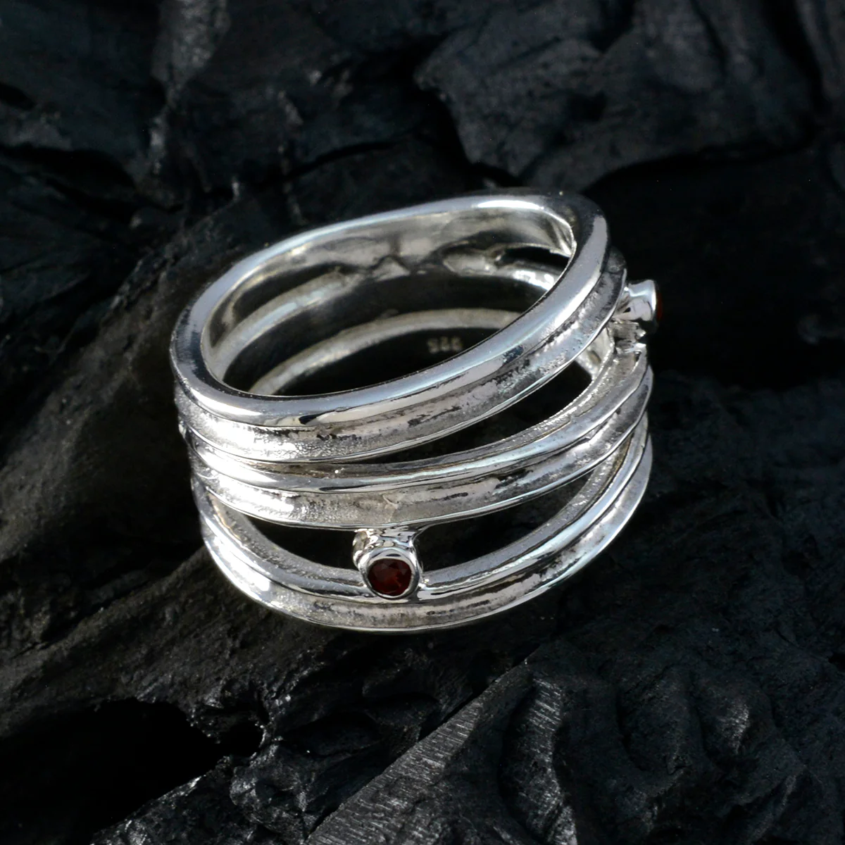 Garnet Solitaire Italian 925 Sterling Silver Red Gemstones Edgy Modern Ring Jewellery - Image 4