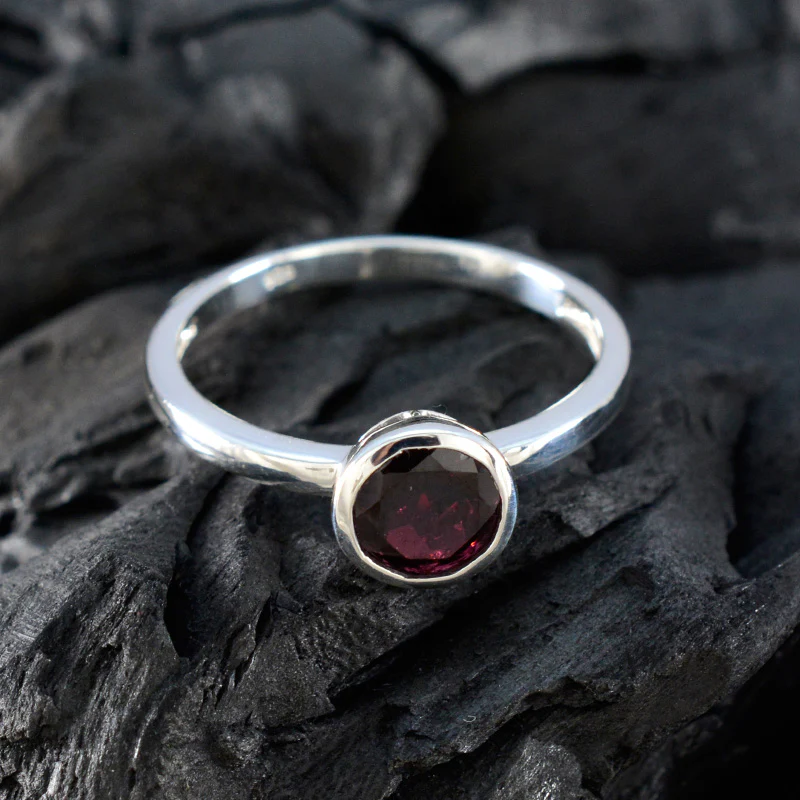 Garnet Solitaire Japanese 925 Silver Red Gemstone Dainty Modern Ring Jewelry - Image 4