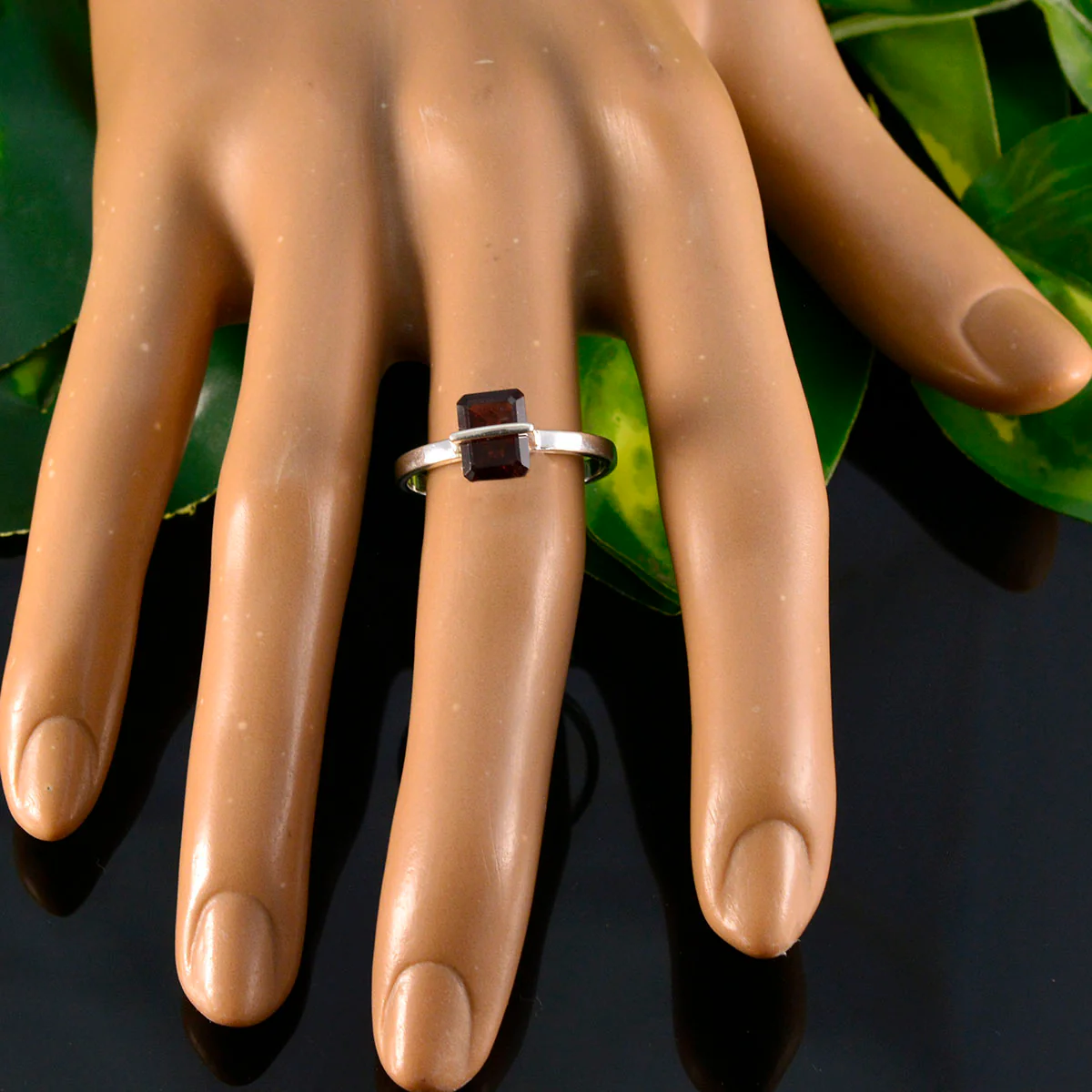 Garnet Solitaire Japanese 925 Silver Red Gemstones Dainty Contemporary Ring Jewelry - Image 5