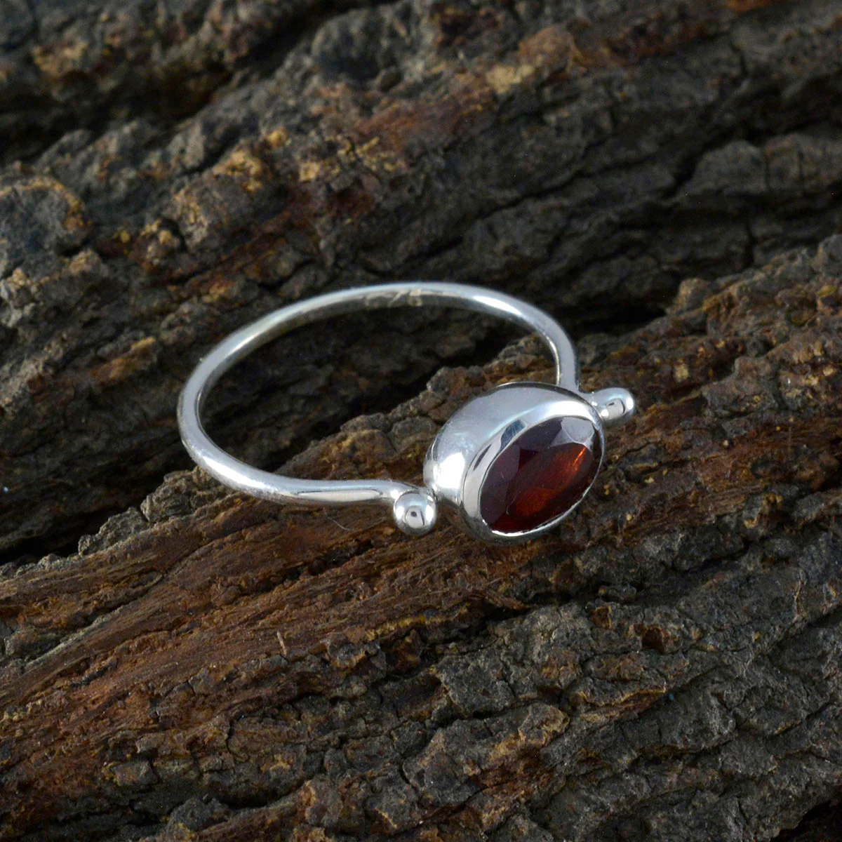 Garnet Solitaire Japanese 925 Sterling Silver Red Gems Dainty Contemporary Ring Jewelry - Image 3