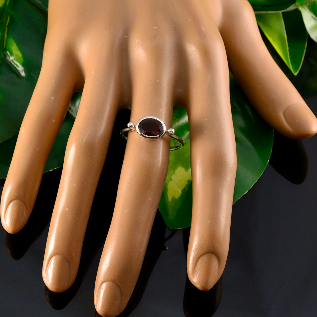 Garnet Solitaire Japanese 925 Sterling Silver Red Gems Dainty Contemporary Ring Jewelry - Image 5